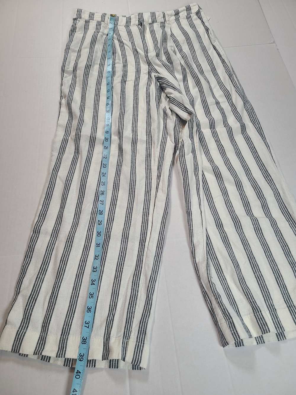 a new day Womens Classic Linen Blend Cream & Gray Striped  Wide Leg Pants 10R - Picture 10 of 11